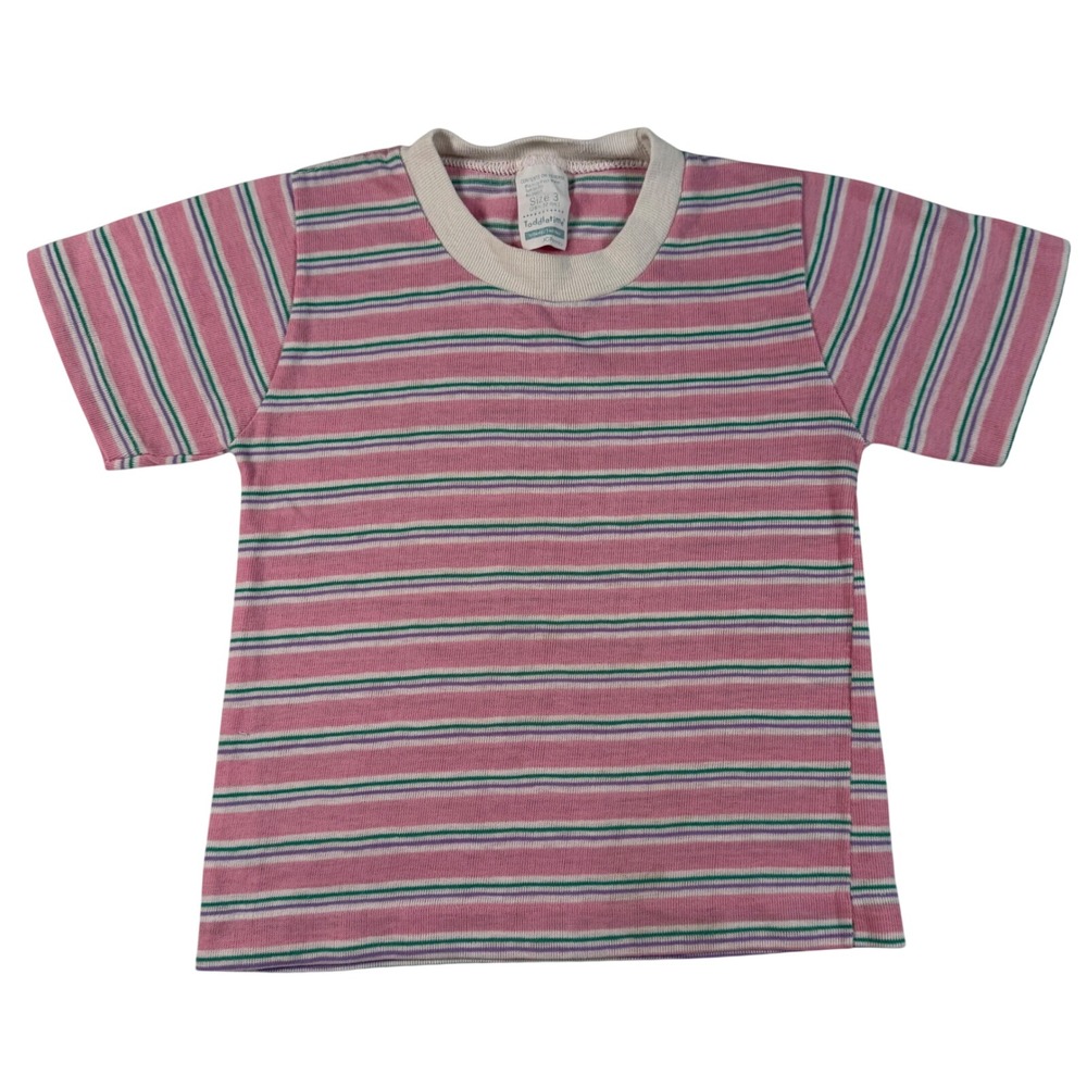 Vintage Toddletime JCPenney Striped T-Shirt Pink Purple Green Kids Size 3